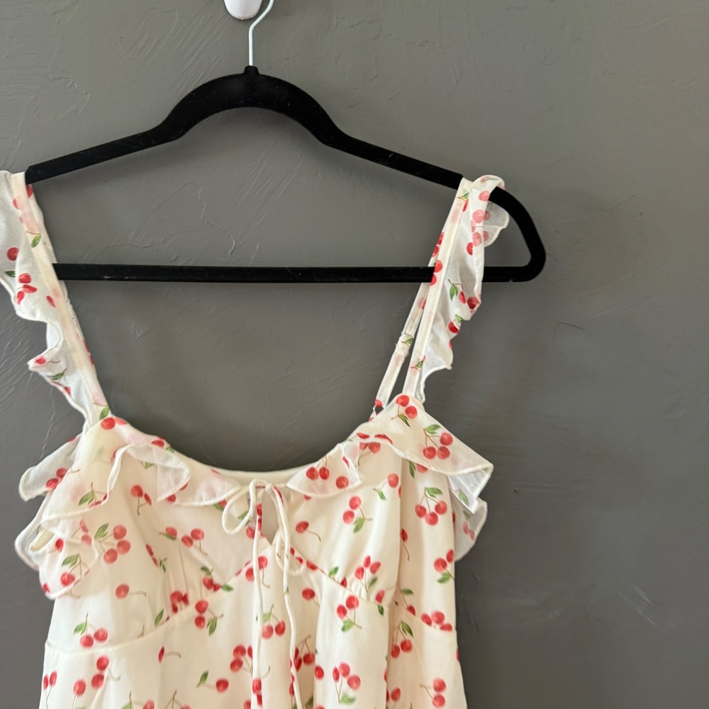 Wild Fable White Cherry Print Ruffle Camisole Top Sm Tie Front Babydoll Coquette - Picture 2 of 7
